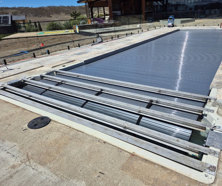 Flush mount beams in place waiting for paving on top